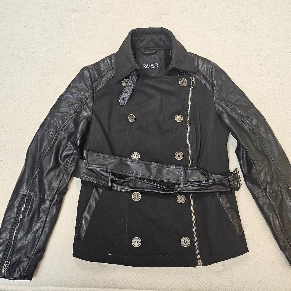 Buffalo David Bitton Women's Motorcycle Jacket with Leather Sleeves Size Medium